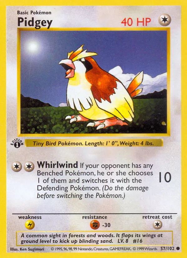 1999 Base Pidgey Common #057/102 Common card image