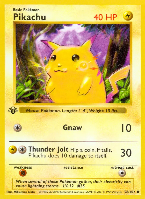 1999 Base Pikachu Common #058/102 Common card image