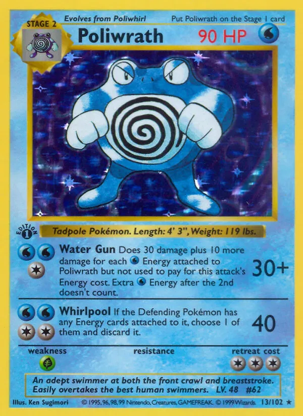 1999 Base Poliwrath Rare Holo #013/102 Rare Holo card image