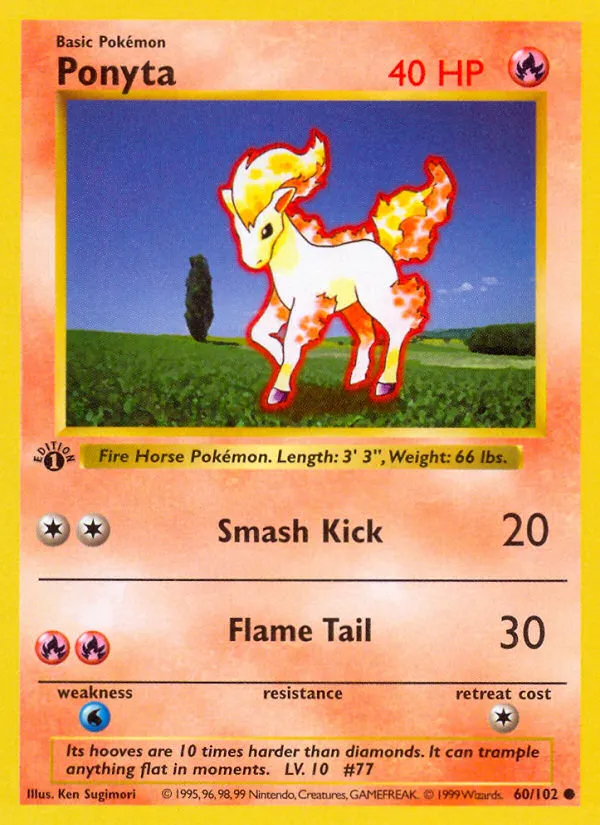 1999 Base Ponyta Common #060/102 Common card image