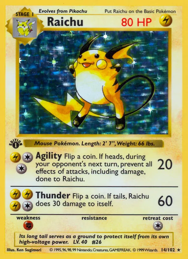 1999 Base Raichu Rare Holo #014/102 Rare Holo card image