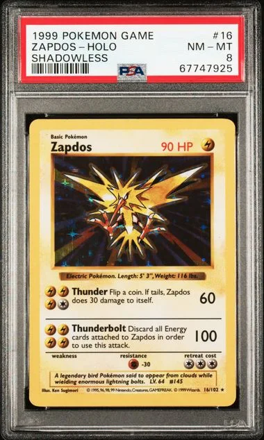 1999 Base Set Zapdos #16 Unlisted card image