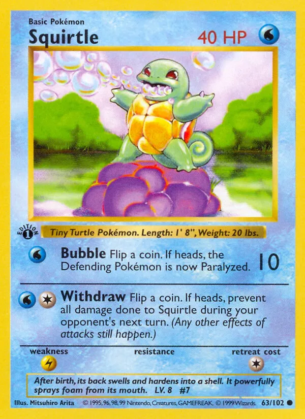 1999 Base Squirtle Common #063/102 Common card image