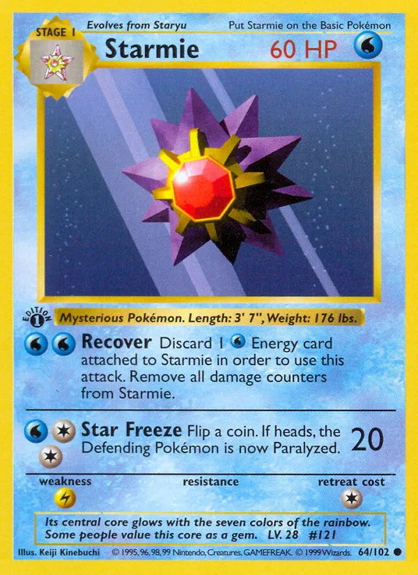 1999 Base Starmie Common #064/102 Common card image