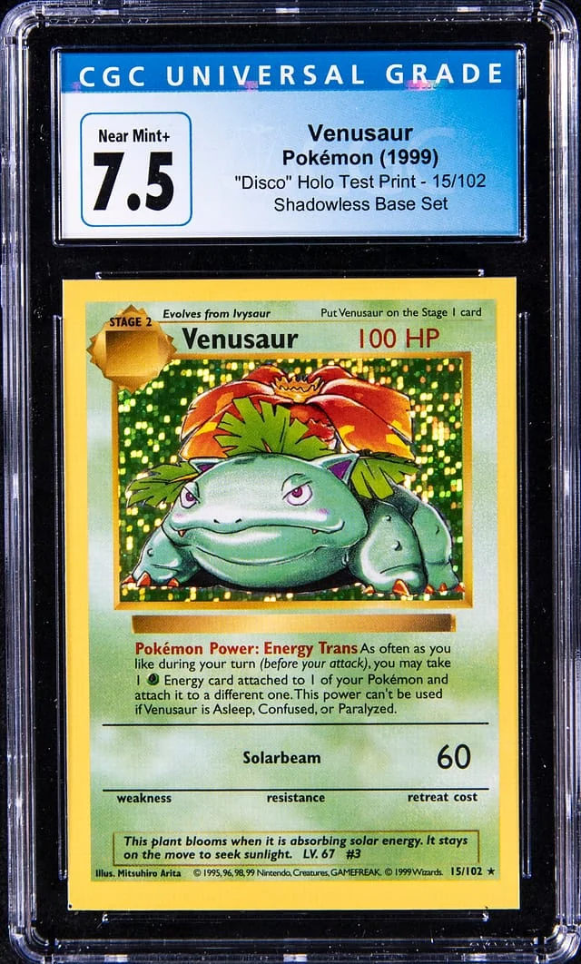 1999 Base Venasaur Shadowless Disco Holographic Test Print #15 card image