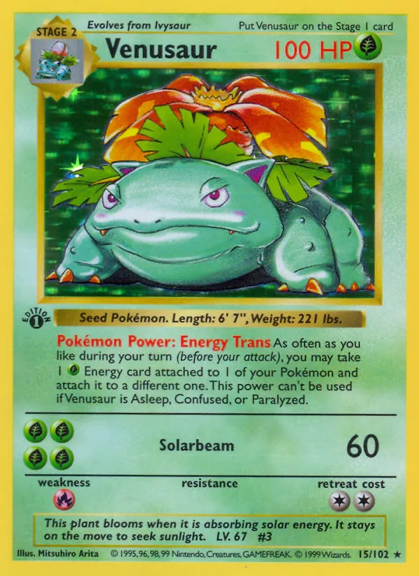 1999 Base Venusaur Rare Holo #015/102 Rare Holo card image