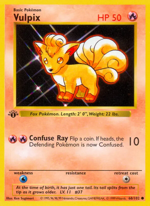 1999 Base Vulpix Common #068/102 Common card image