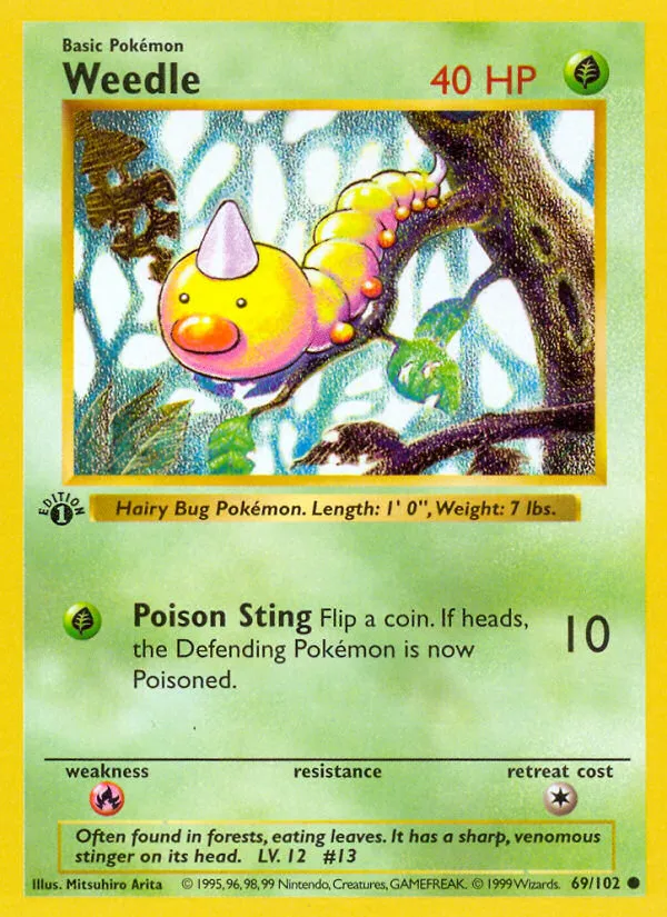 1999 Base Weedle Common #069/102 Common card image