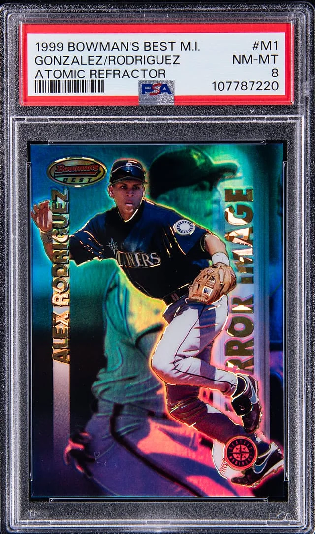 1999 Bowmans Best Mirror Image Atomic Refractor Alex Rodriguez/Alex Gonzalez #M1 card image