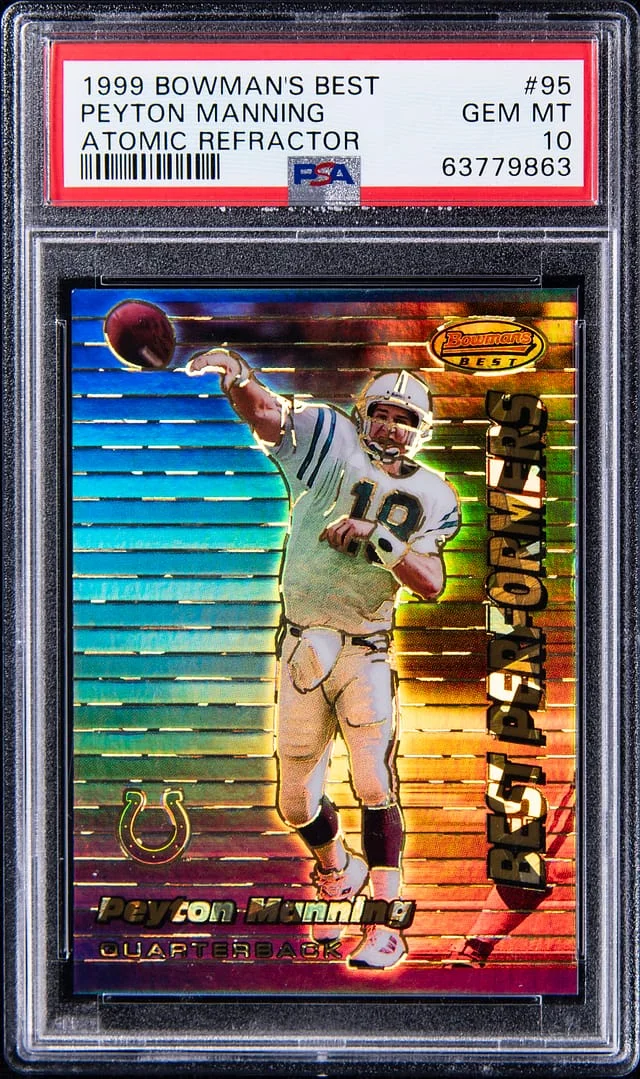 1999 Bowman's Best Peyton Manning Atomic Refractor #95 card image