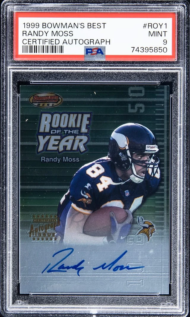 1999 Bowman's Best Randy Moss Certified Autograph #ROY1 card image