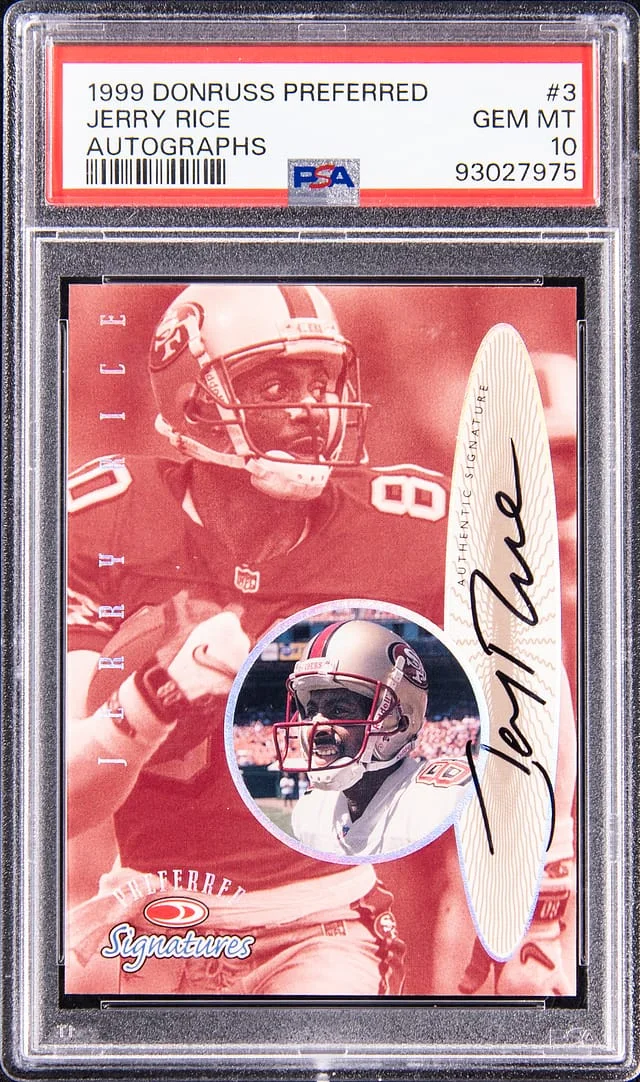1999 Donruss Jerry Rice Preferred Autographs #3 card image