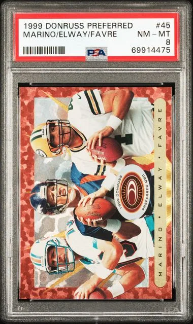 1999 Donruss John Elway/Brett Favre/Dan Marino Preferred #45 card image