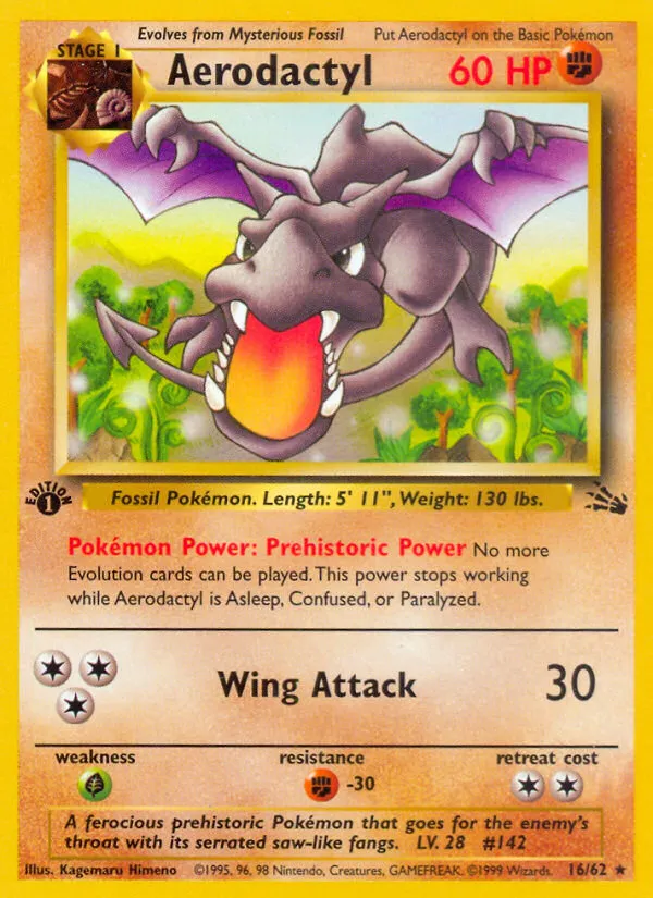1999 Fossil Aerodactyl #16/62 Rare card image