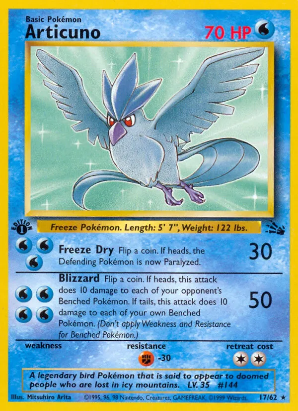 1999 Fossil Articuno #17/62 Rare card image