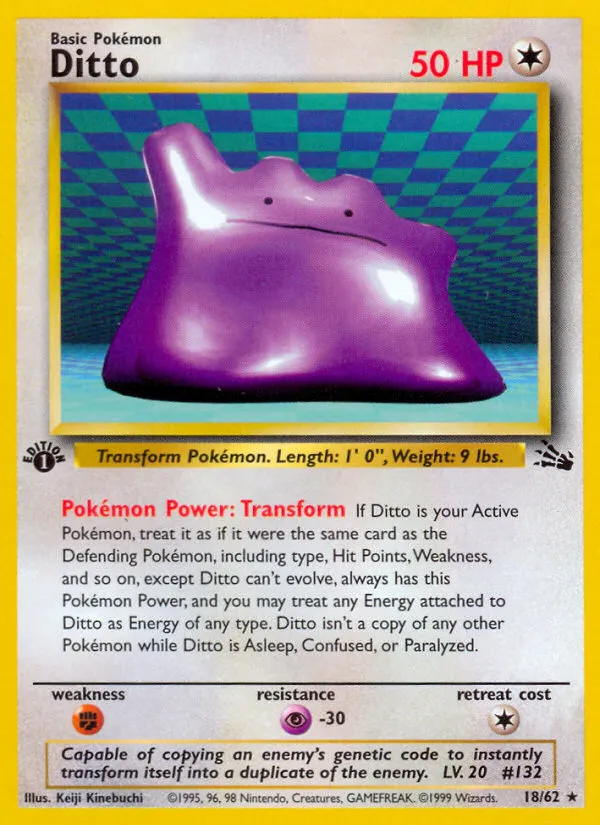 1999 Fossil Ditto #18/62 Rare card image