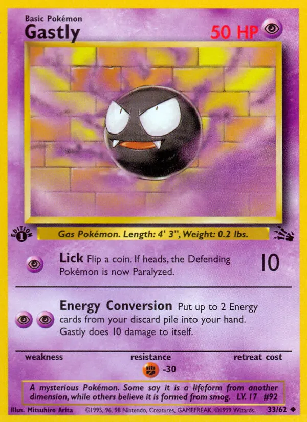 1999 Fossil Gastly Uncommon #33/62 Uncommon card image