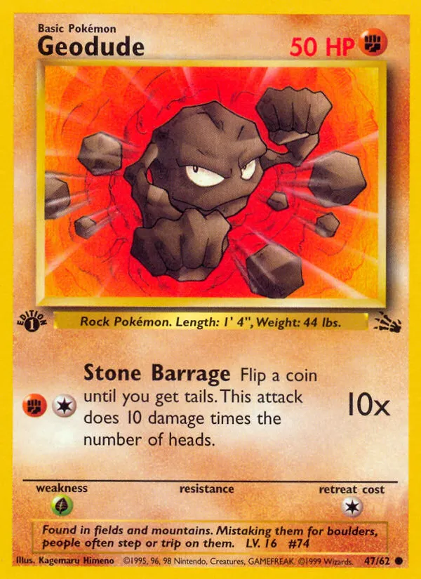 1999 Fossil Geodude Common #47/62 Common card image