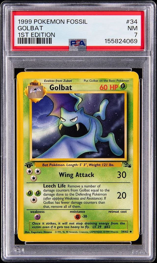 1999 Fossil Goldbat 1st Edition #34 card image