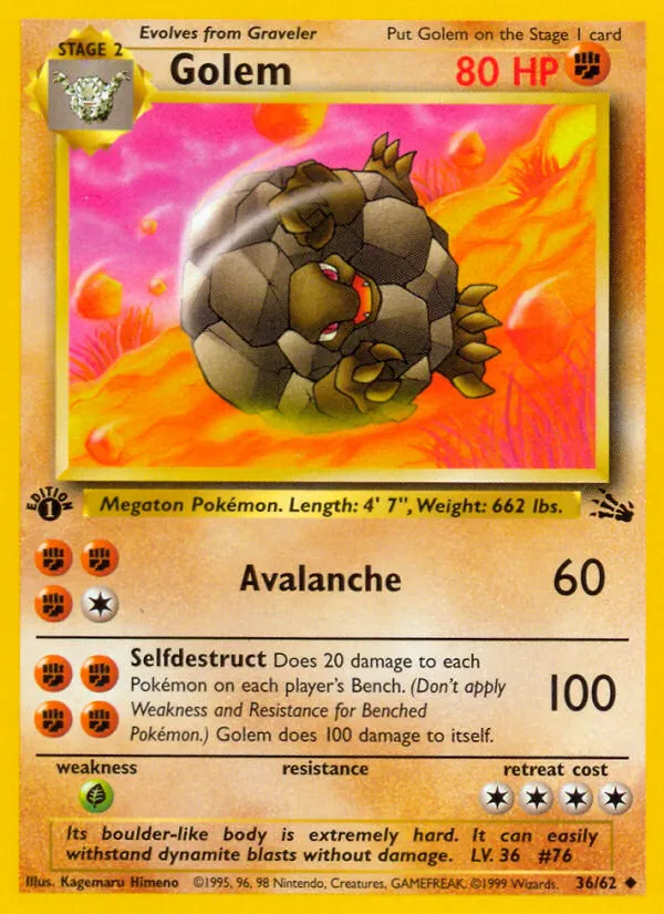 1999 Fossil Golem Uncommon #36/62 Uncommon card image