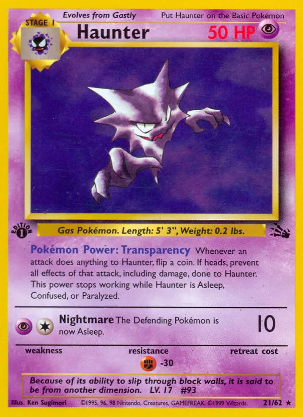 1999 Fossil Haunter #21/62 Rare card image