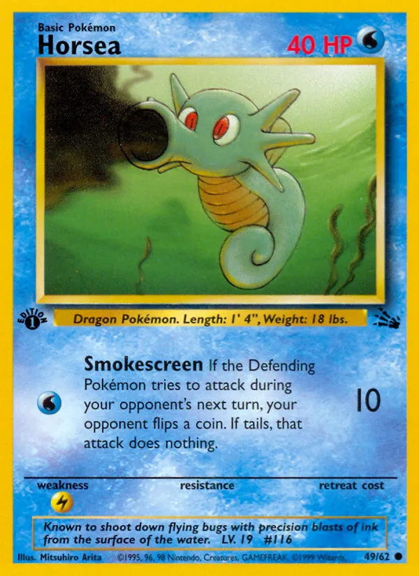 1999 Fossil Horsea Common #49/62 Common card image