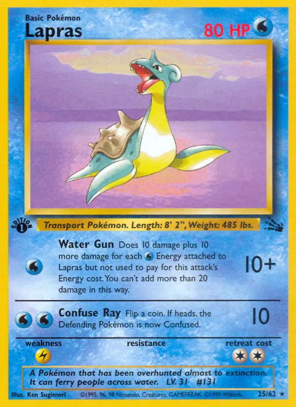1999 Fossil Lapras #25/62 Rare card image