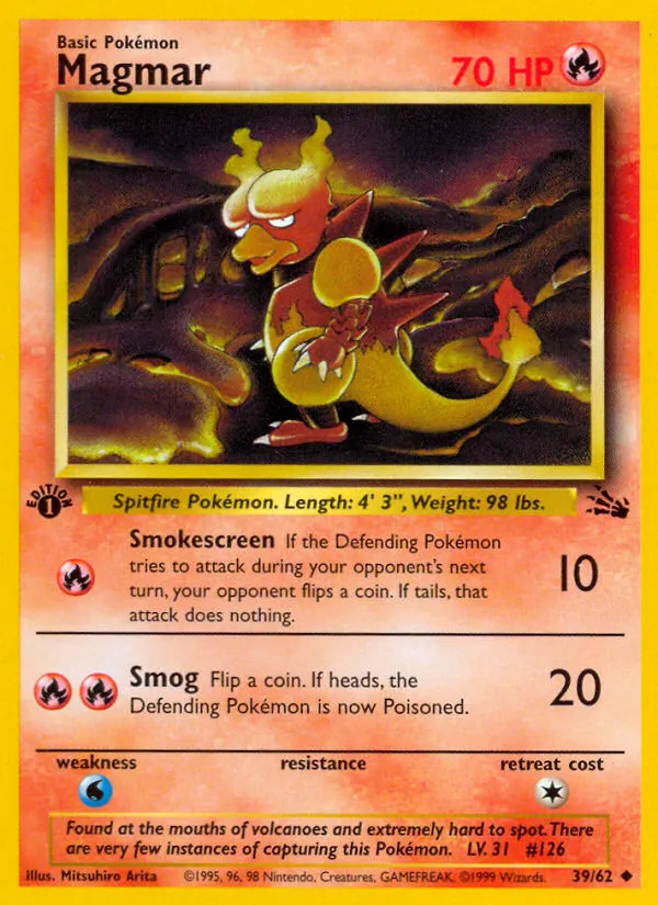 1999 Fossil Magmar Uncommon #39/62 Uncommon card image