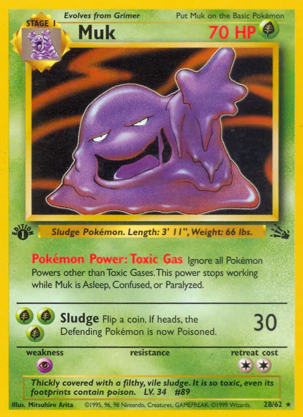 1999 Fossil Muk #28/62 Rare card image