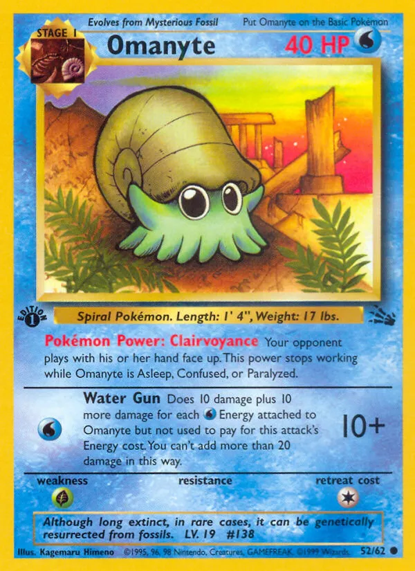 1999 Fossil Omanyte Common #52/62 Common card image