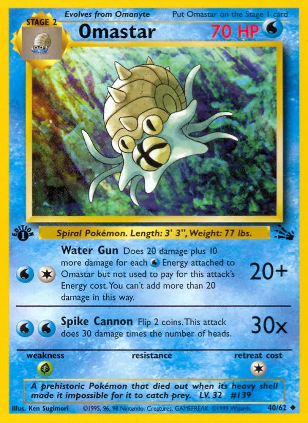 1999 Fossil Omastar Uncommon #40/62 Uncommon card image