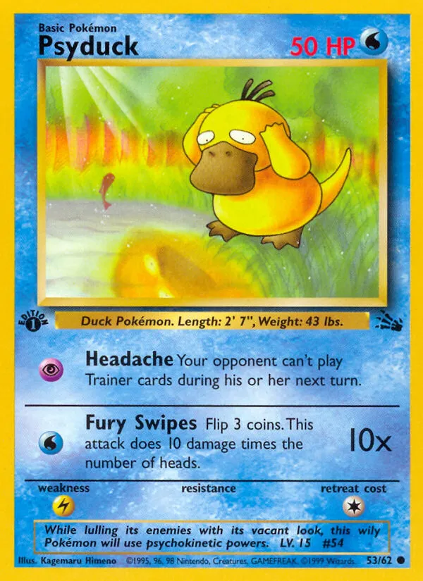 1999 Fossil Psyduck Common #53/62 Common card image