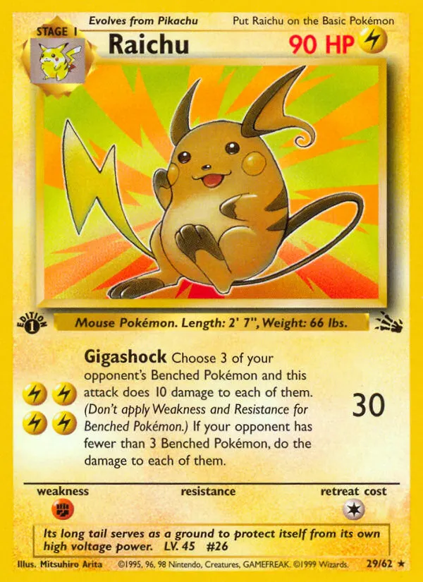 1999 Fossil Raichu #29/62 Rare card image