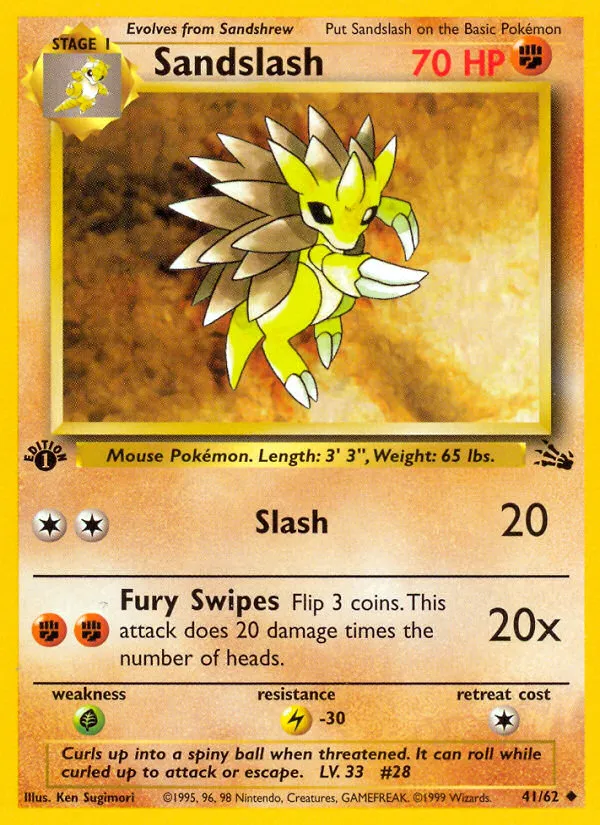 1999 Fossil Sandslash Uncommon #41/62 Uncommon card image