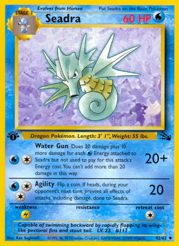 1999 Fossil Seadra Uncommon #42/62 Uncommon card image