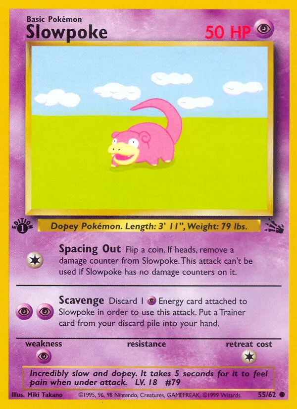 1999 Fossil Slowpoke Common #55/62 Common card image