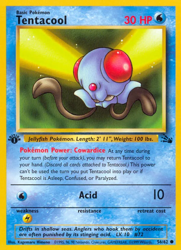 1999 Fossil Tentacool Common #56/62 Common card image