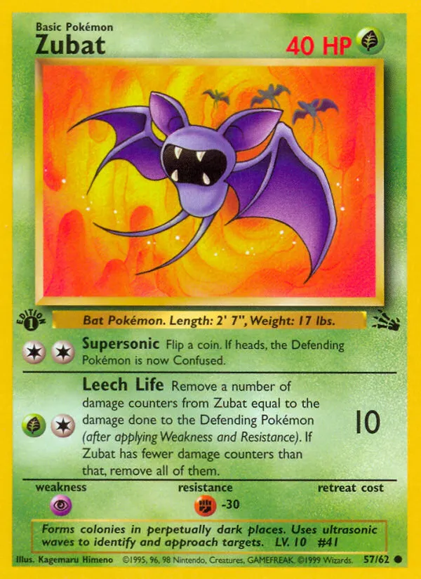 1999 Fossil Zubat Common #57/62 Common card image