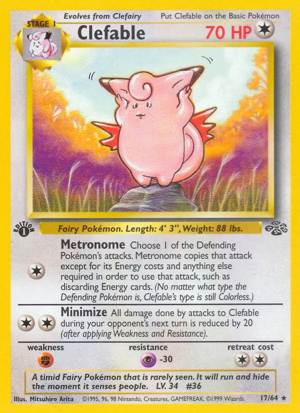 1999 Jungle Clefable #17/64 Rare card image