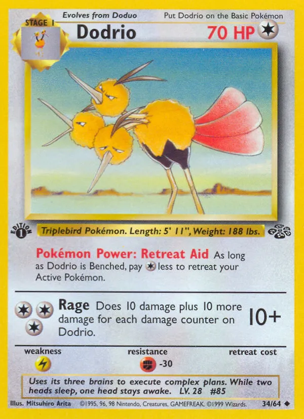 1999 Jungle Dodrio Uncommon #34/64 Uncommon card image