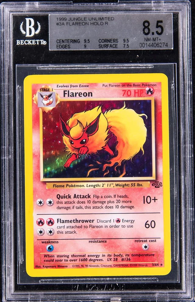 1999 Jungle Flareon Unlimited Holo R #3A card image