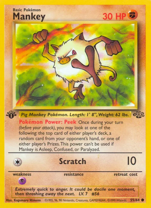 1999 Jungle Mankey Common #55/64 Common card image