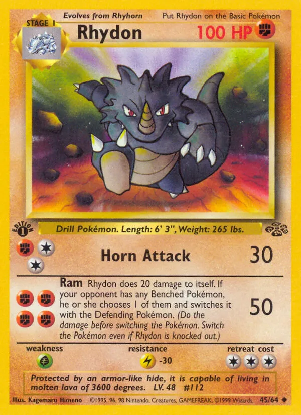 1999 Jungle Rhydon Uncommon #45/64 Uncommon card image