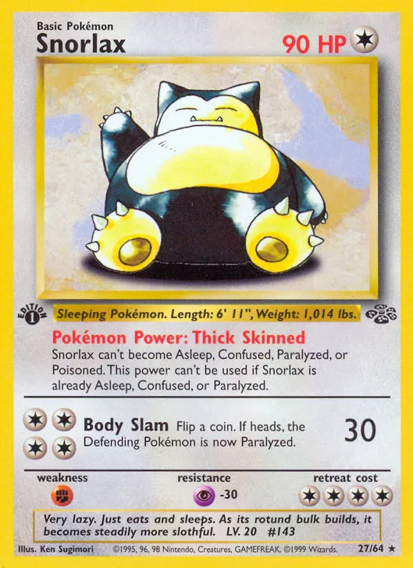 1999 Jungle Snorlax #27/64 Rare card image