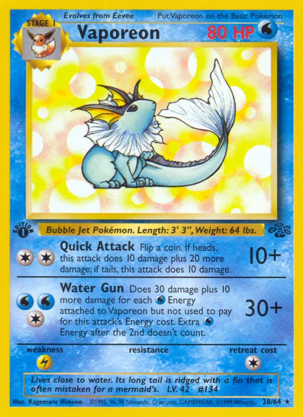 1999 Jungle Vaporeon Rare Holo #12/64 Rare Holo card image