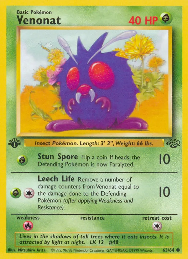 1999 Jungle Venonat Common #63/64 Common card image