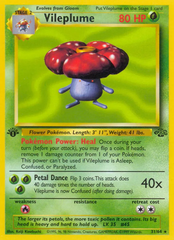 1999 Jungle Vileplume #31/64 Rare card image
