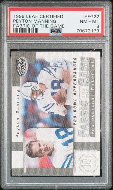1999 Leaf Certified Peyton Manning Fabric Of The Game Fabric Of The Game #Fg22 card image