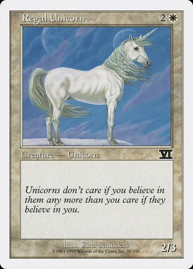 1999 Classic Sixth Edition Regal Unicorn common #35 common card image