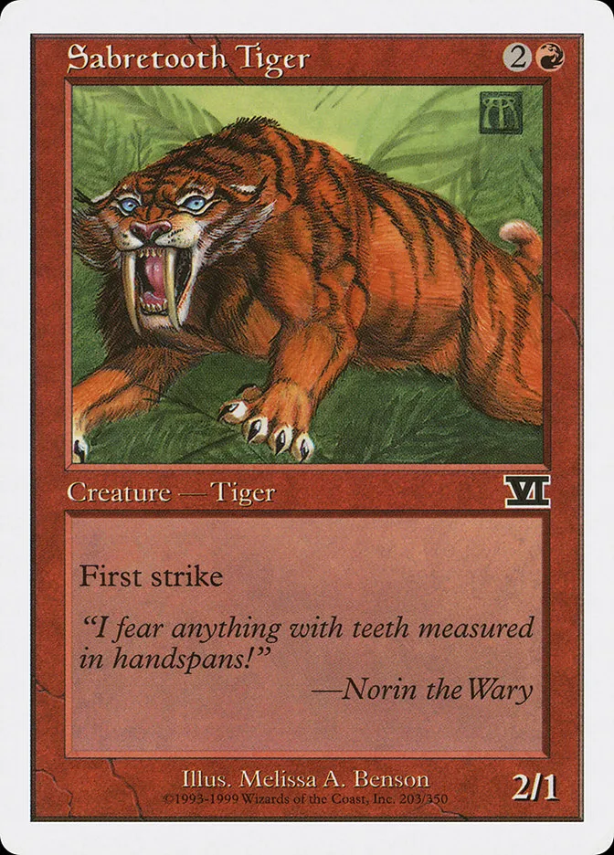 1999 Classic Sixth Edition Sabretooth Tiger common #203 common card image